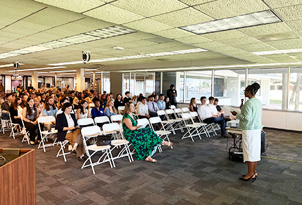 Saundra Austin Johnson at summer undergrad research symposium