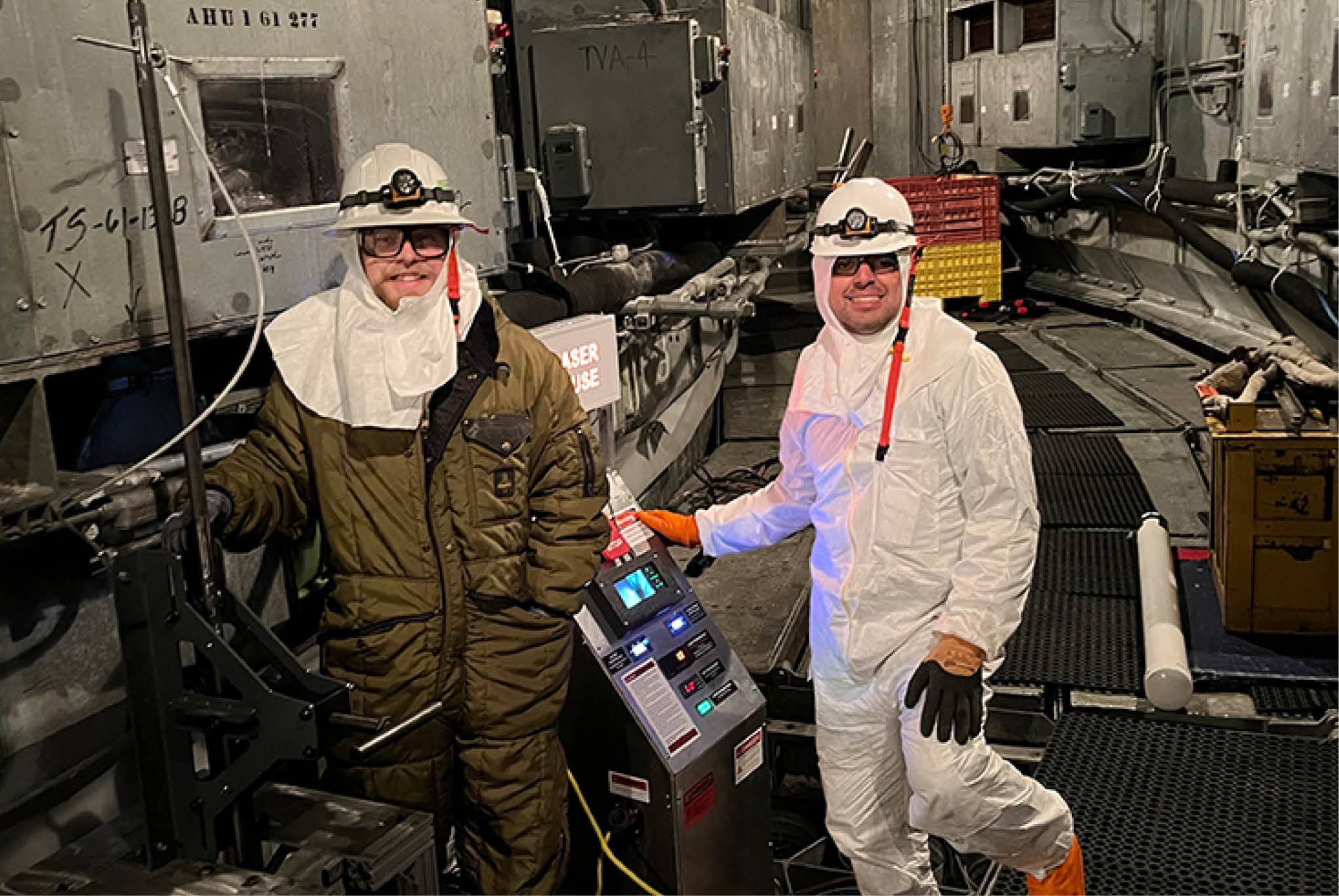 Ty Hagan and Ahmad Vaselbehagh testing their new technology at the Tennessee Valley Authority nuclear plant.