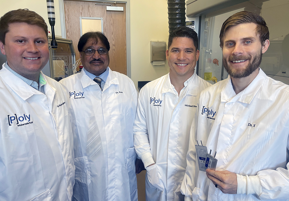 Shayne Gagnon, a USF MBA students who serves as chief financial officer; founder Dr. Manoj Ram; USF chemical engineering student Michael Sheriden; and chief scientist Dr. Brandon X. Lorentz, a USF PhD alum