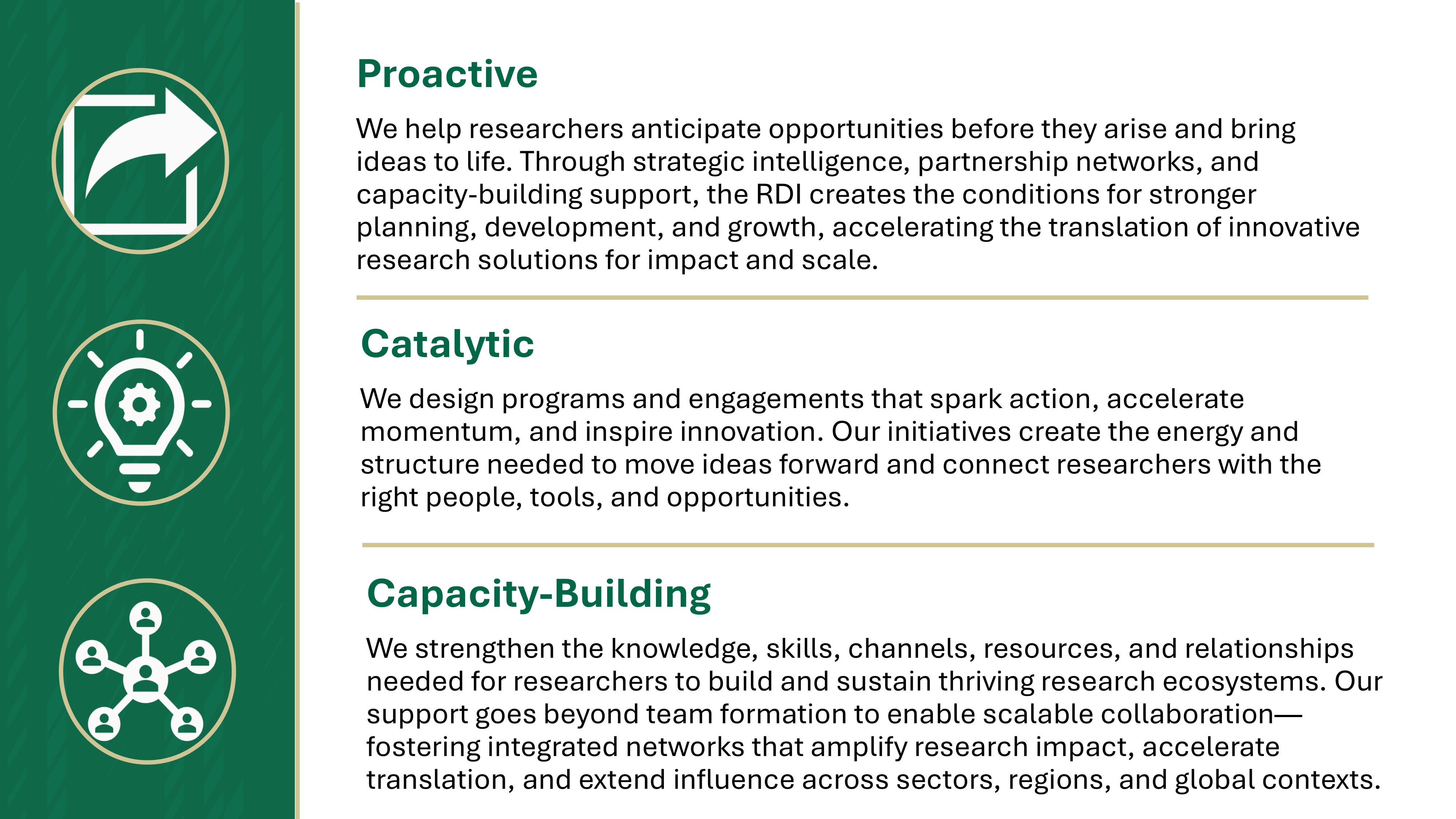 Graphic illustrating RDI's approach