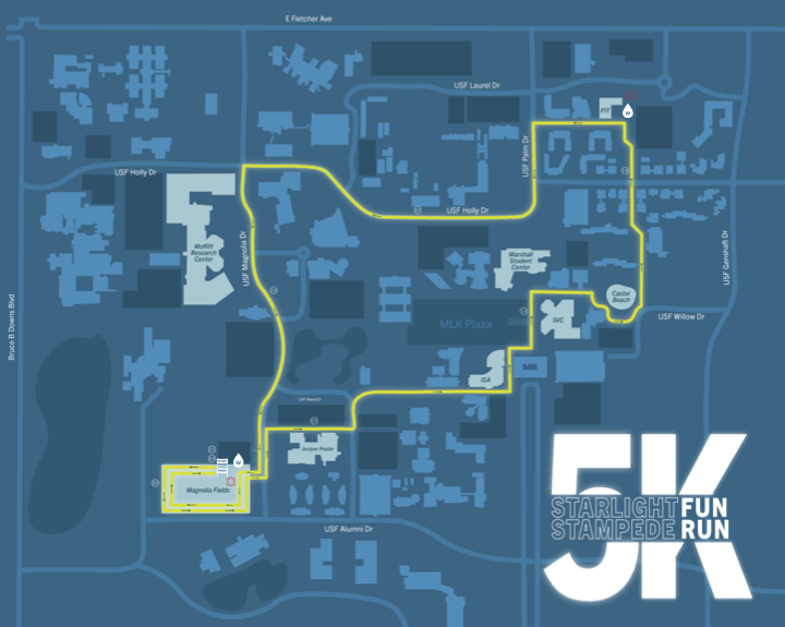 Race map for the starlight stampede 5k & fun run