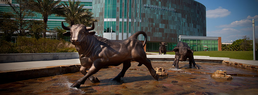 Bull sculpture in front of the Marshall Center