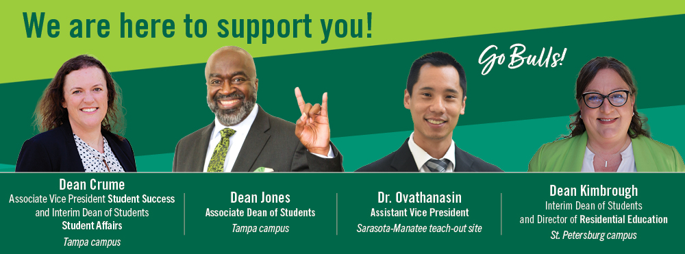 Image with the four Dean of Students around USF campuses