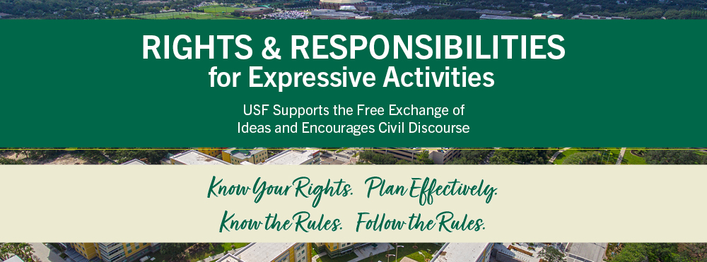 Rights and Responsibilities text over campus image