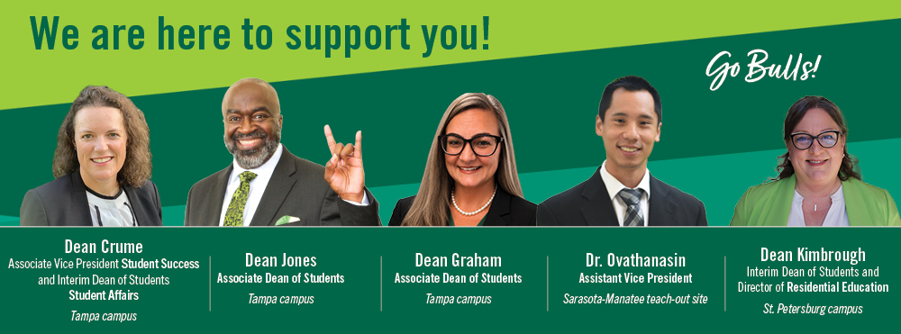Image with the five Dean of Students around USF campuses