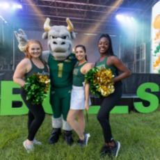 Three Cheerleaders with Rocky