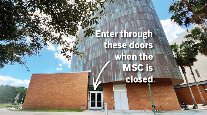 Enter through the retail hallway east entrance when the building is closed