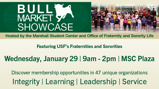 Bull Market Showcase logo with photos of student representatives 