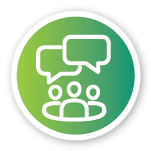 Circle icon with people talking.