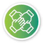 Sticker with icon of hands stacking on top of eachother.