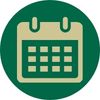 a green circle with a golden outlined calendar in the middle