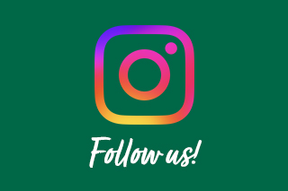 Instagram logo on a usf green background with the words 'Follow us!'