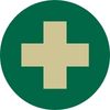 a green circle with a golden medical cross icon in the middle