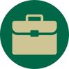 a green circle with a golden workbag in the middle