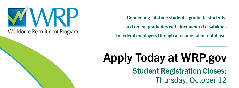  U.S. government workforce recruitment program student registration before deadline of October 12, 2023 graphic