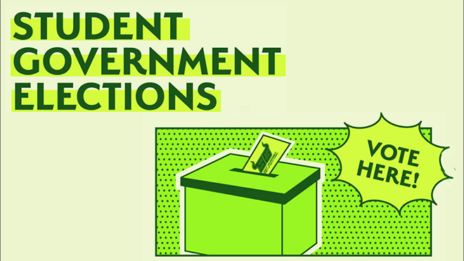ballot box with text student government elections vote here