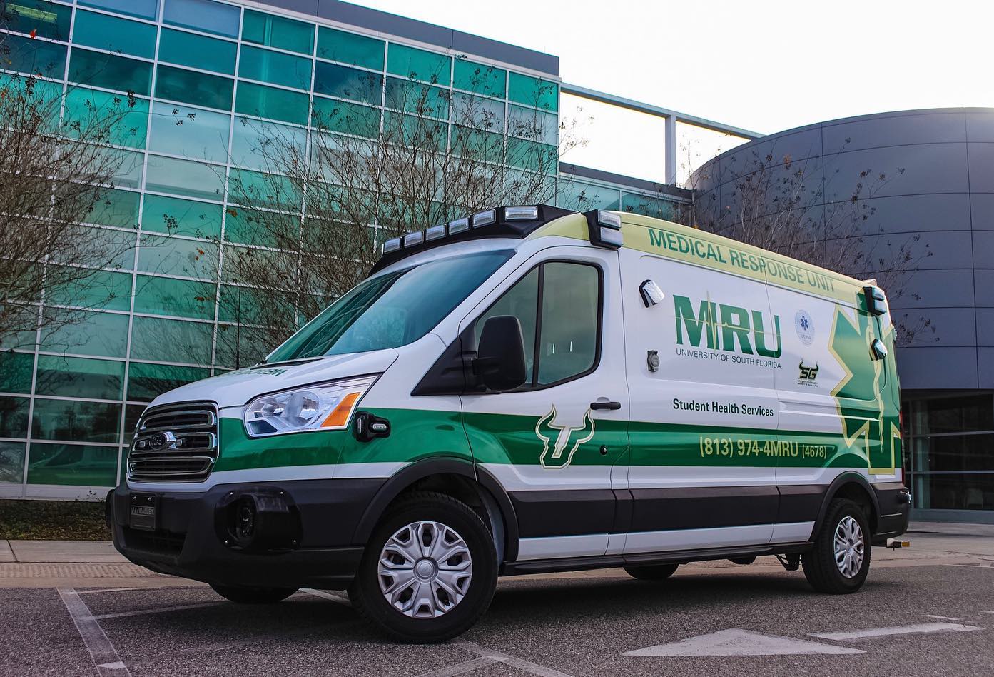 medical vehicle with university colors for mobile clinic service