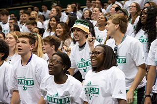 new students attending a fun campus rally event