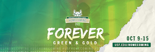 USF Celebrates Pride Month Twitter Cover with forever green and gold text