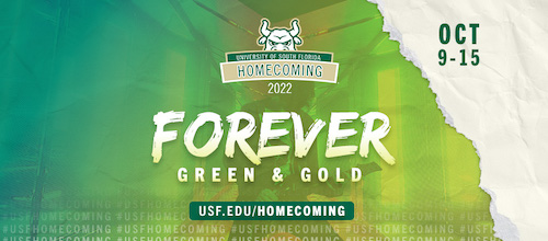 USF Celebrates Pride Month Facebook Cover with forever green and gold text