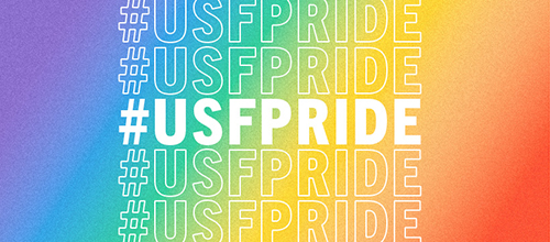 USF Celebrates Pride Month Facebook Cover with #USFPRIDE text