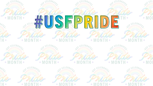 USF Celebrates Pride Month Teams Background 4 with "#USFPRIDE" text