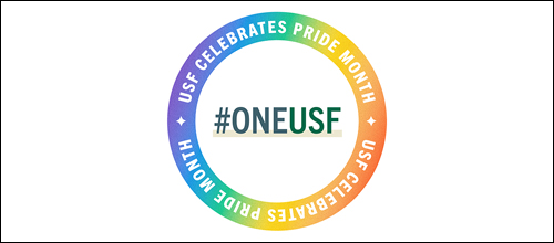 USF Celebrates Pride Month social avatar with #ONEUSF in center. 
