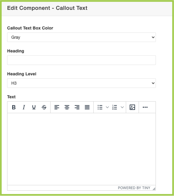 Screenshot of the first section of fields in a Callout Text component