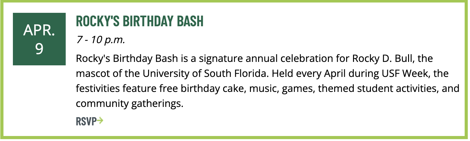 Screenshot of a completed Date component, titled "Rocky's Birthday Bash"