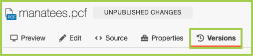 Screenshot of Versions via the Page Actions view