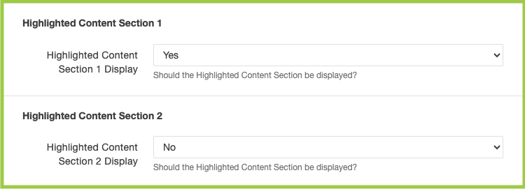 Screenshot of Highlighted Content Section 1 and 2 in the CMS index file.