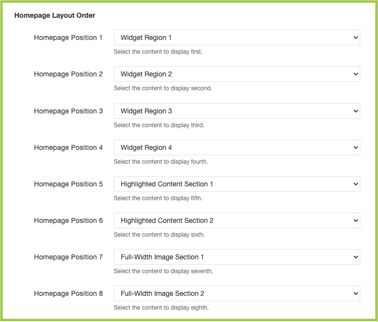 Screenshot of Homepage Layout Order editable area in the CMS index file.