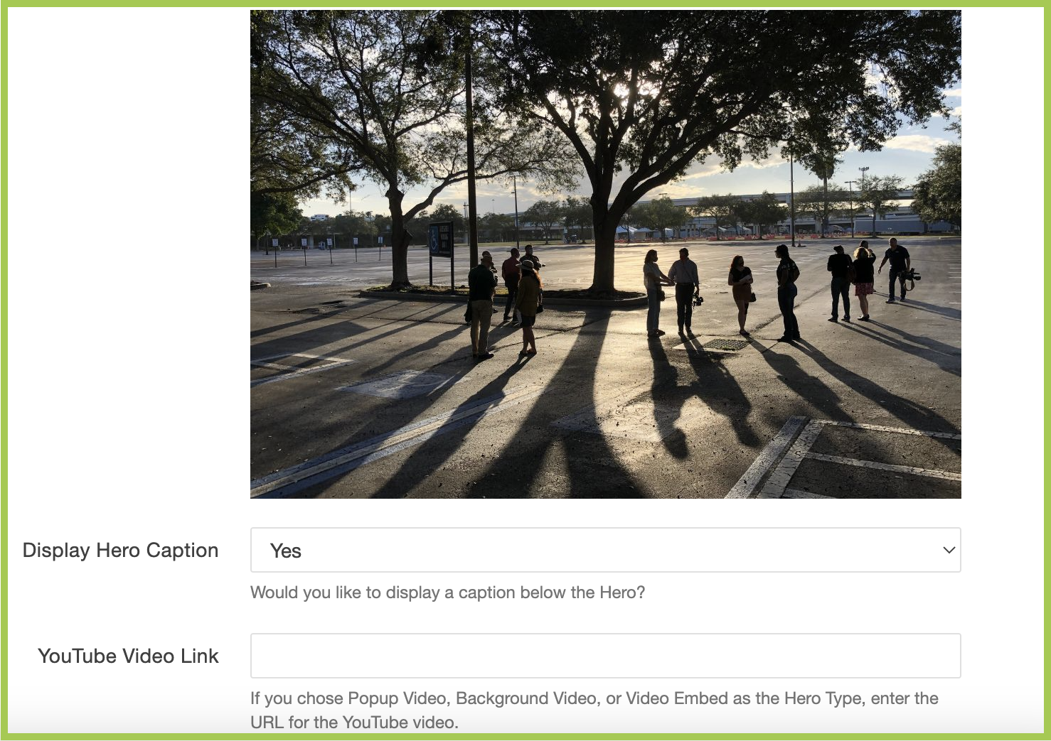 Screenshot of Display Hero Caption and YouTube link within MultiEdit of news site