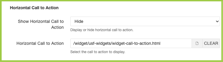 Screenshot of Horizontal Call to Action editable area in the CMS index file.