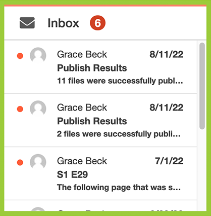 Screenshot of Inbox on Dashboard