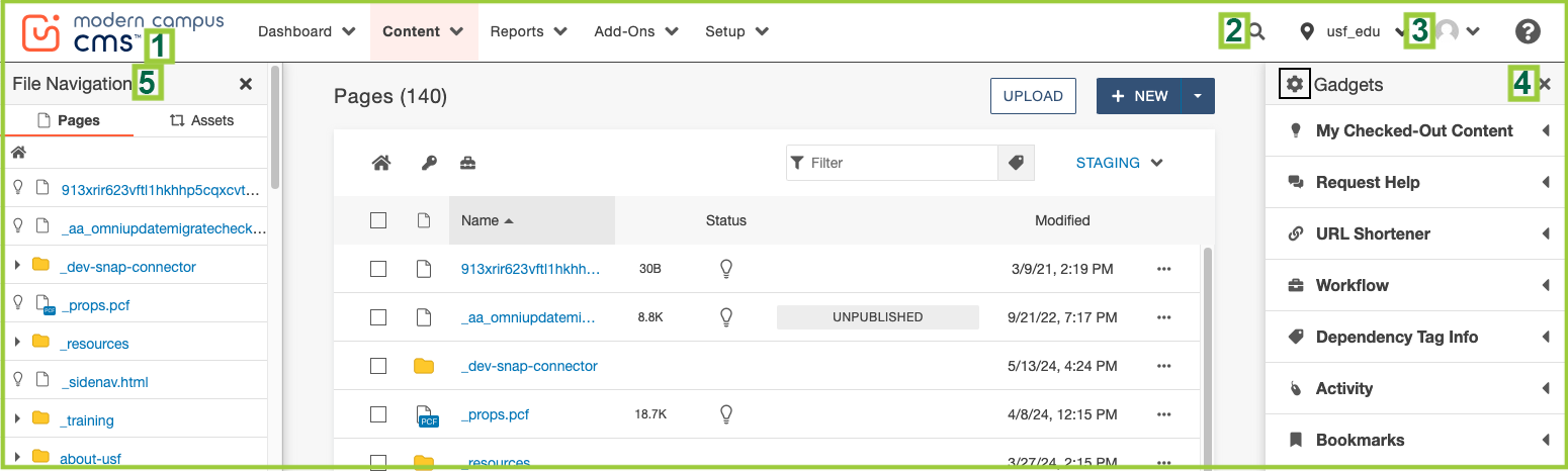 Screenshot of the Modern Campus CMS Interface