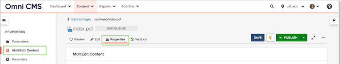 Screenshot displaying the MultiEdit function in the Omni CMS.