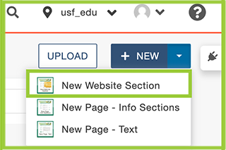 Screenshot of creating a new Website Section in the Modern Campus CMS.