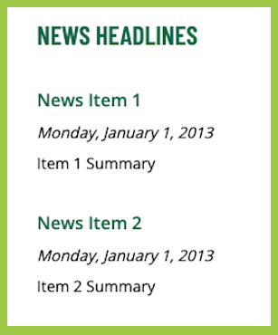 Screenshot of the one-column news manual widget in the Omni CMS.