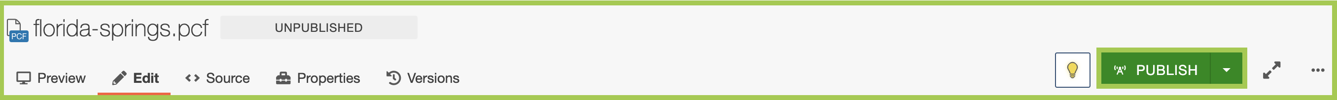 Screenshot of the Publish button in the Modern Campus CMS.