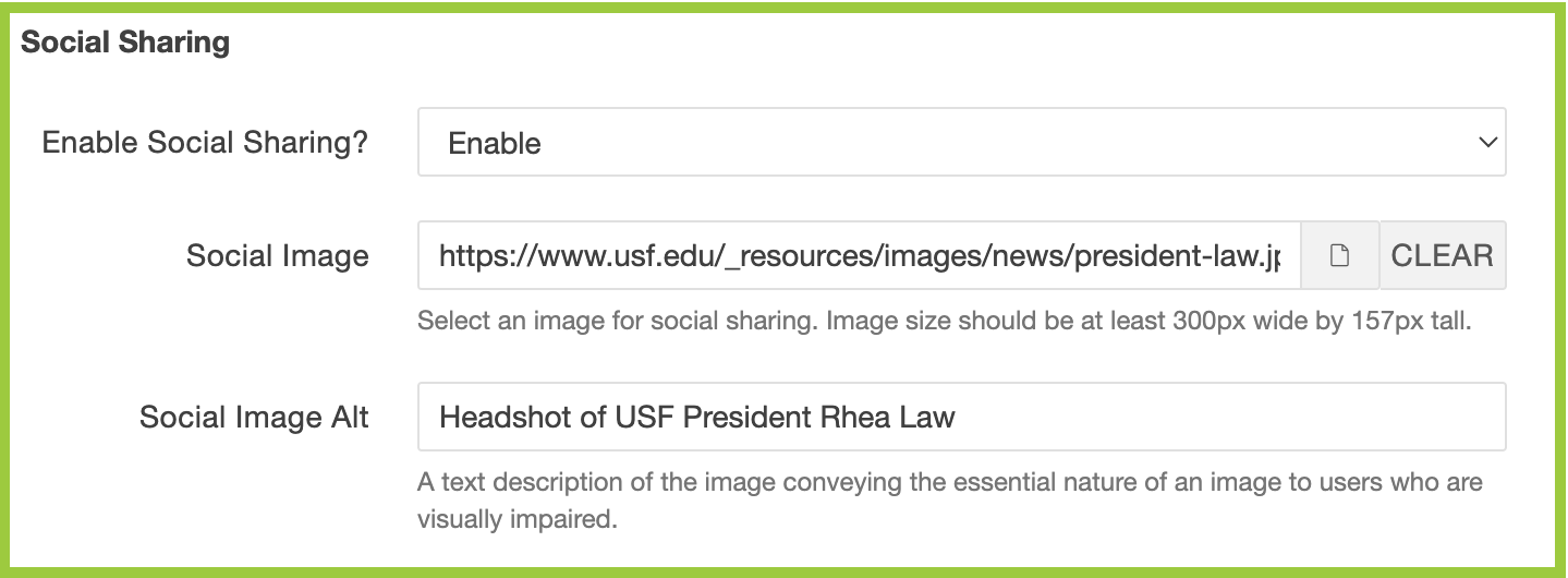 Screenshot of Social Sharing feature in Parameters