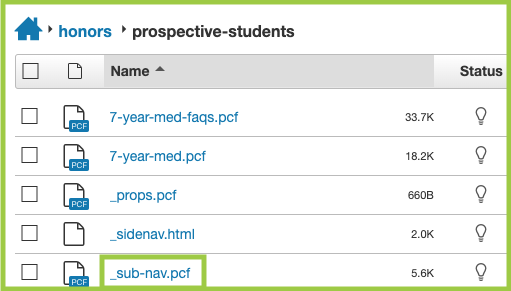 Screenshot of Sub Navigation pcf file