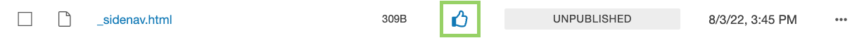 Image of the Modern Campus CMS thumbs up, which allows the user to know the file is checked out to them. 