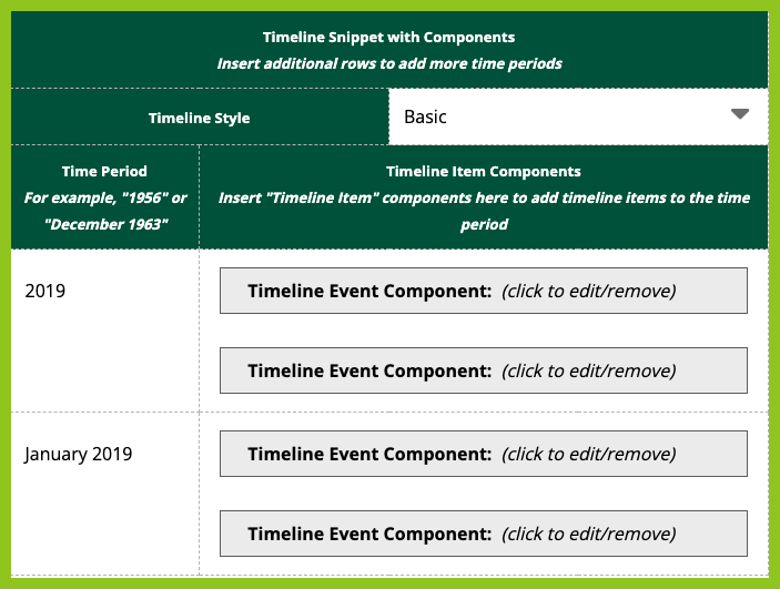 screenshot of more than one Timeline Event Component in a single Time Period