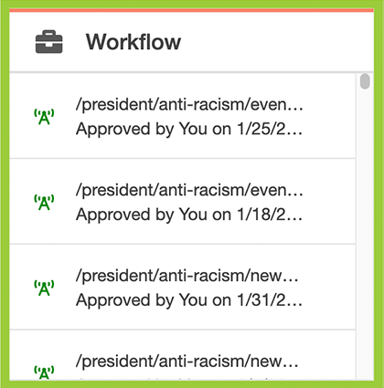 Screenshot of Workflow on the Dashboard view