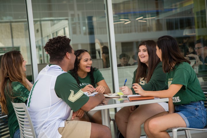 Students sitting outside