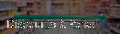 Discounts and Perks with shopping cart in background