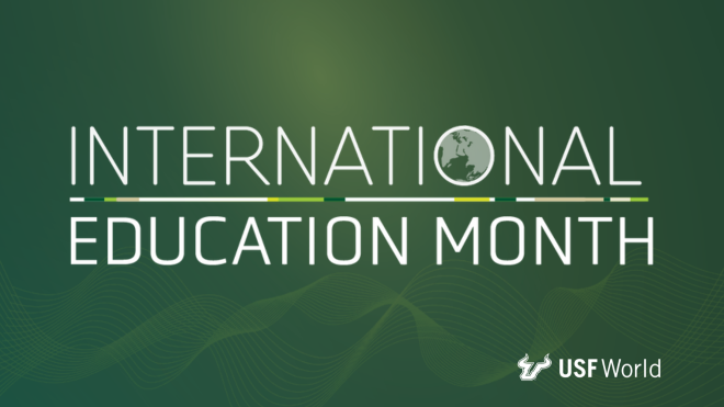 green background with the words international education month arranged in the foreground