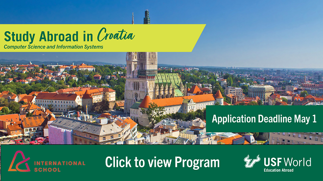 photograph of a cathedral in the center of Zagreb, Croatia, with information for students to study abroad this summer