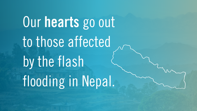 sympathy message regarding flooding in Nepal against a blue background